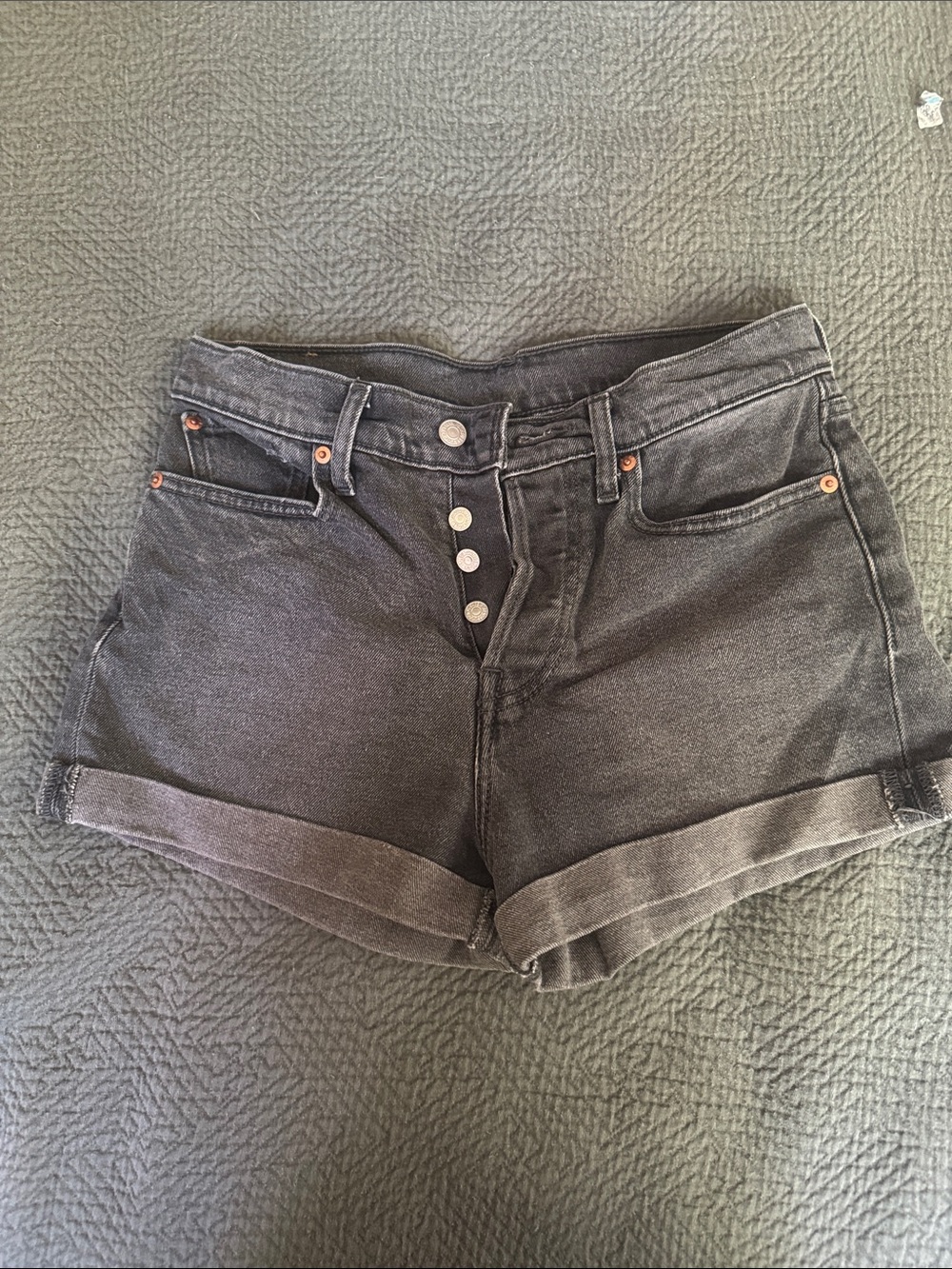 Levis High-Rise Black Denim Button-Fly Women's Shorts